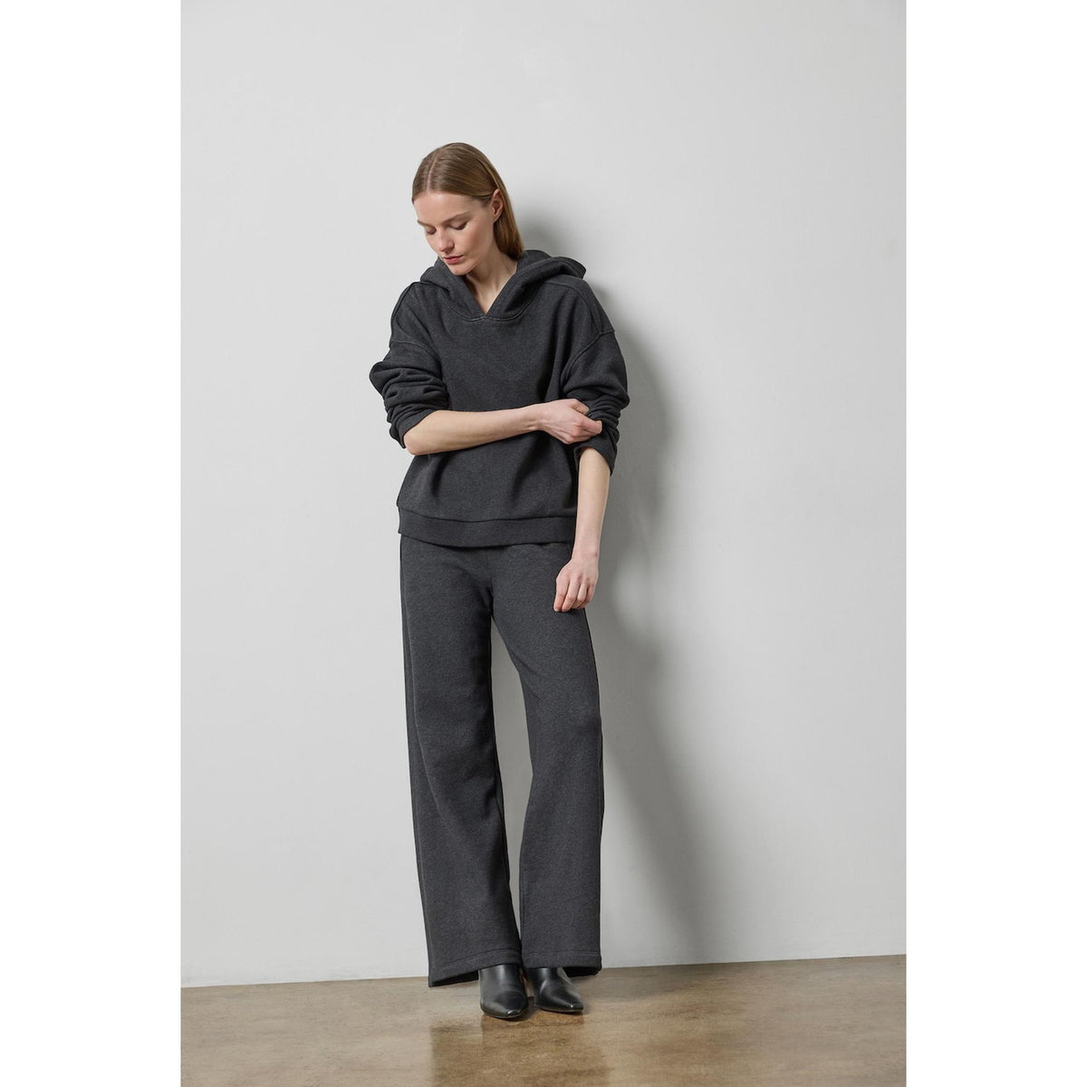 Lilla P Drop Shoulder Hoodie Sweatshirt in Graphite Heather PA3621