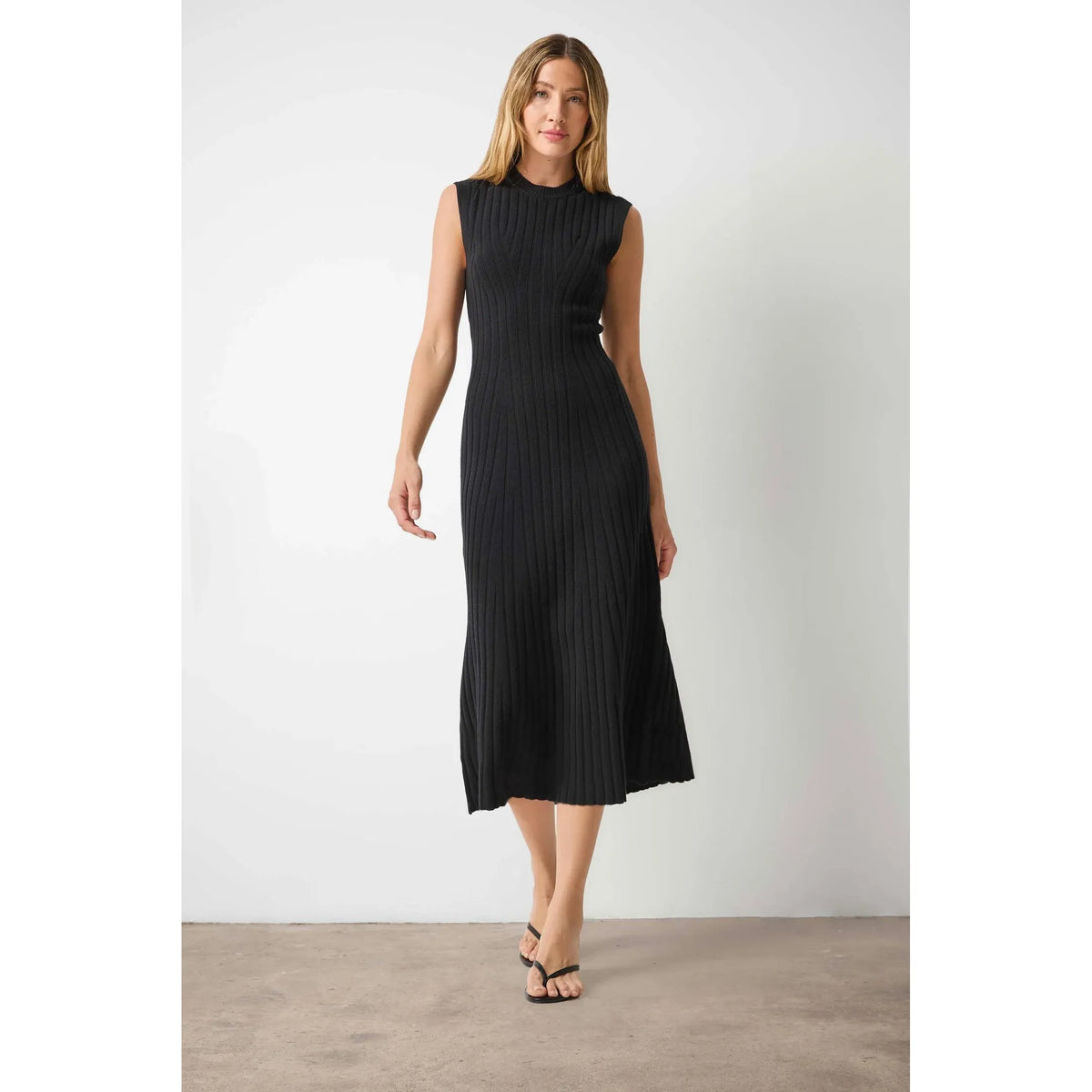 Lilla P Midi Flare Dress in Black PA3715