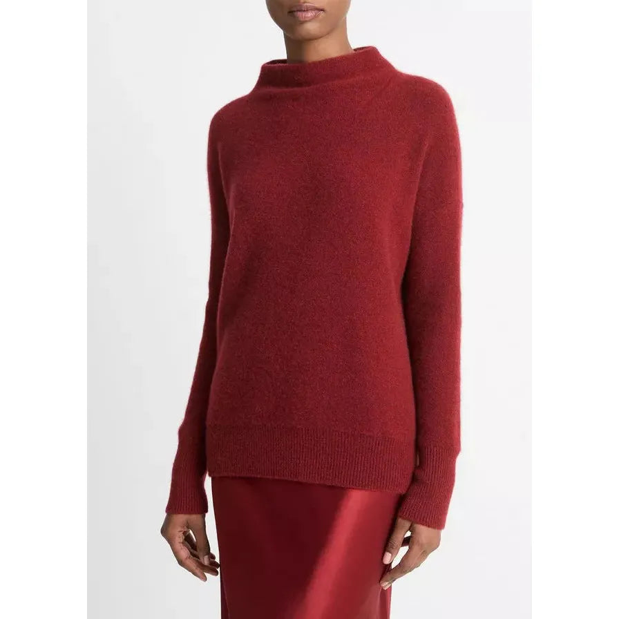 Vince Plush Cashmere Funnel MNeck Sweater in Heather Ruby Ink