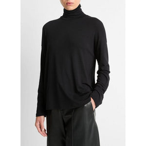 Vince Relaxed Long Sleeve Turtleneck Top in Black