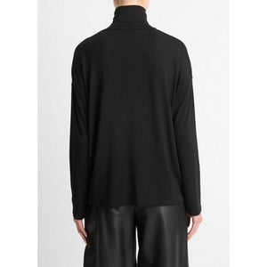 Vince Relaxed Long Sleeve Turtleneck Top in Black