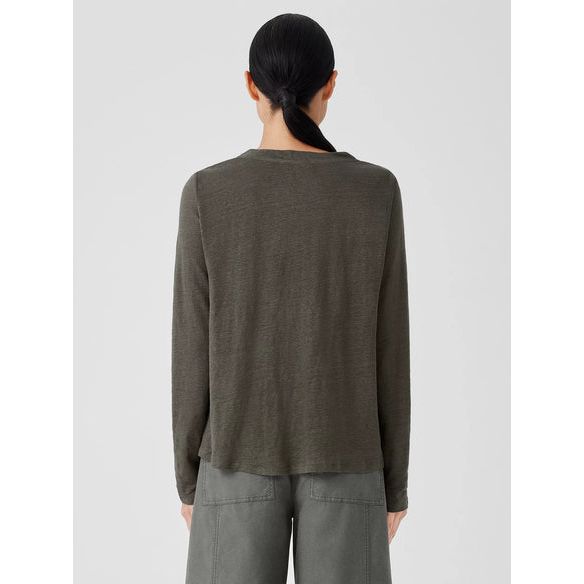 Eileen Fisher Organic Linen Jersey Crew Neck Top in Grove