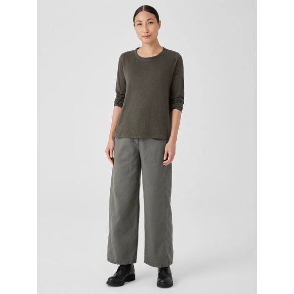 Eileen Fisher Organic Linen Jersey Crew Neck Top in Grove