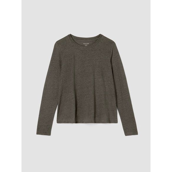 Eileen Fisher Organic Linen Jersey Crew Neck Top in Grove