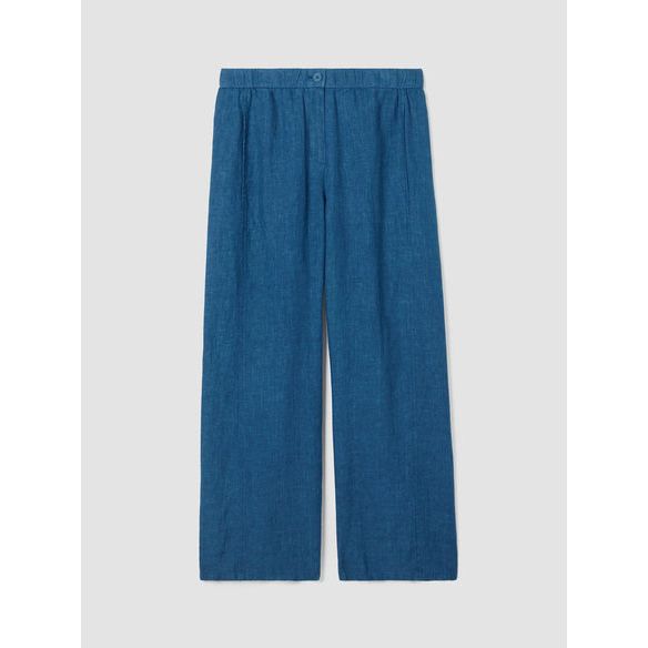 Eileen Fisher Washed Organic Linen Delave Wide Trouser Pant in Atlantis