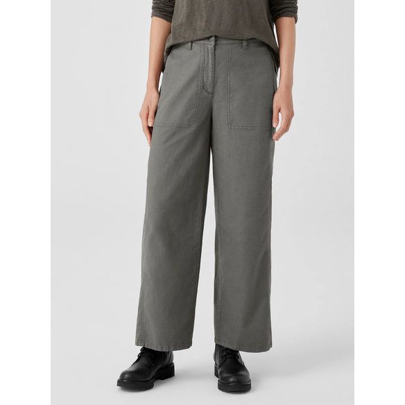 Eileen Fisher Cotton Hemp Stretch Wide-Leg Pant in Grove