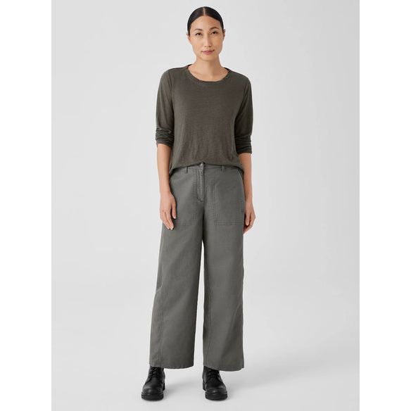 Eileen Fisher Cotton Hemp Stretch Wide-Leg Pant in Grove