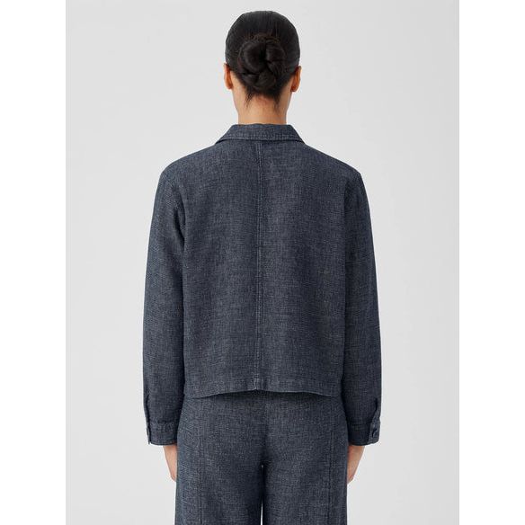 Eileen Fisher Tweedy Hemp Cotton Classic Collar Jacket in Denim