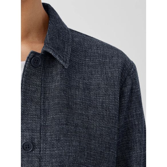 Eileen Fisher Tweedy Hemp Cotton Classic Collar Jacket in Denim