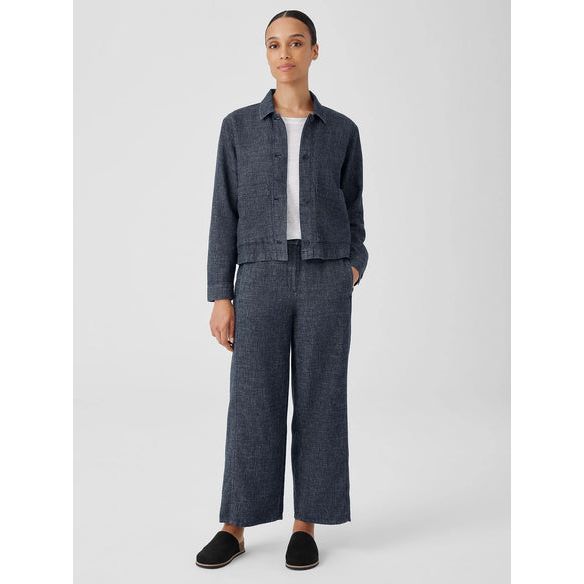 Eileen Fisher Tweedy Hemp Cotton Classic Collar Jacket in Denim