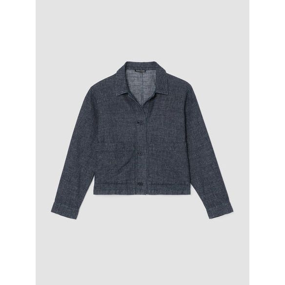 Eileen Fisher Tweedy Hemp Cotton Classic Collar Jacket in Denim