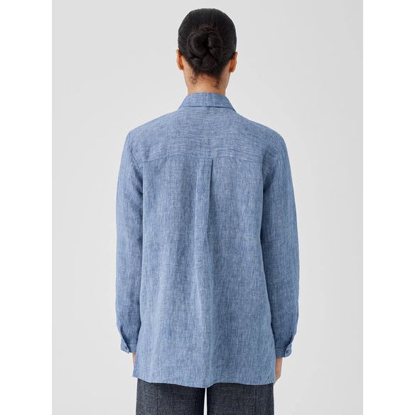 Eileen Fisher Yarn-Dyed Handkerchief Organic Linen Shirt in Chambray