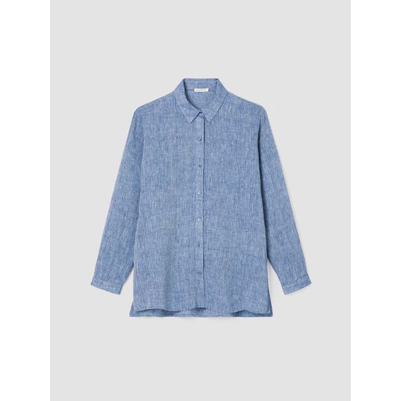 Eileen Fisher Yarn-Dyed Handkerchief Organic Linen Shirt in Chambray