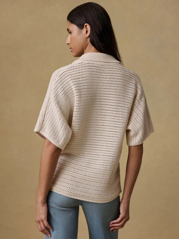 Faherty Seacoast Crochet Polo in Cream