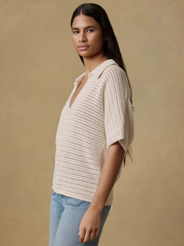 Faherty Seacoast Crochet Polo in Cream
