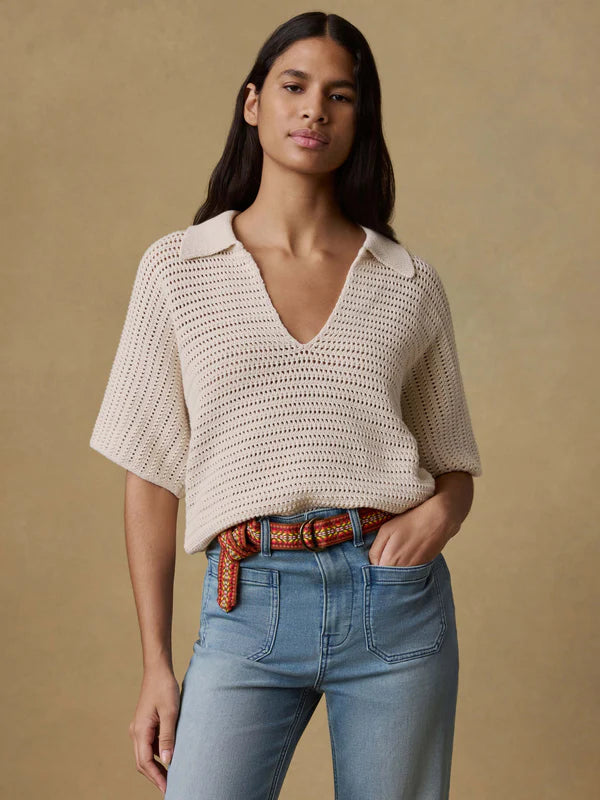 Faherty Seacoast Crochet Polo in Cream
