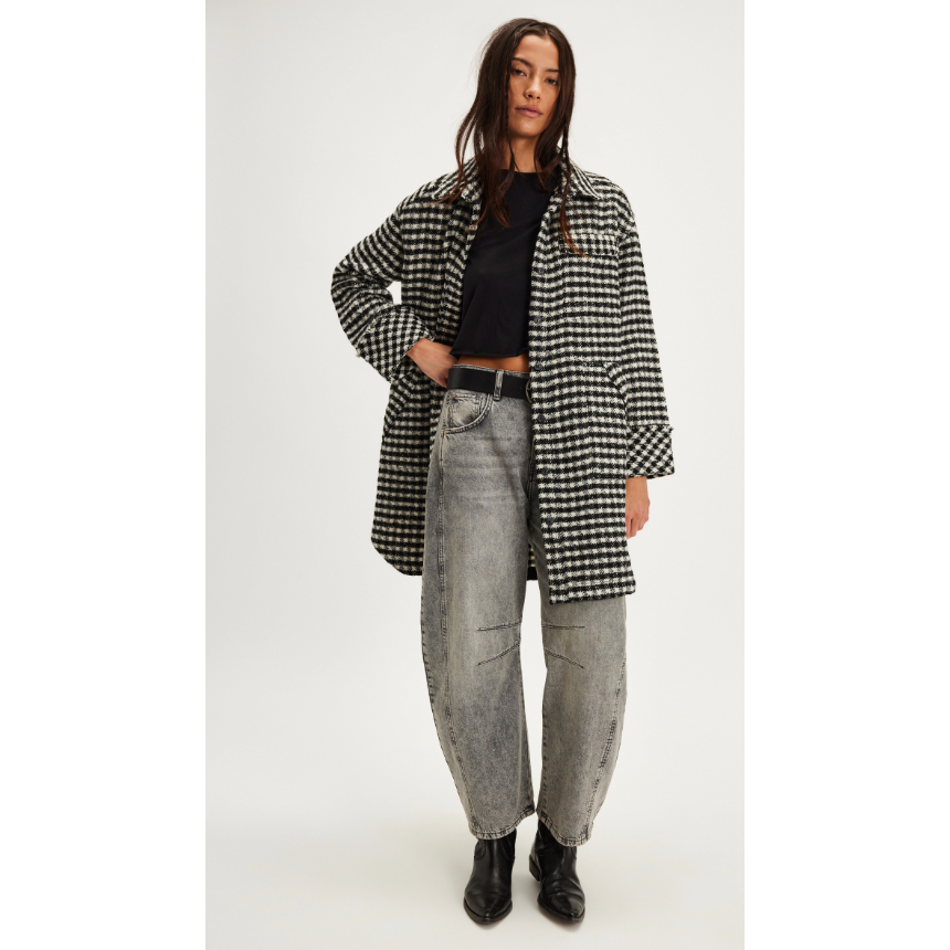 Free People Get Around Houndstooth Shirt in Black/White Combo