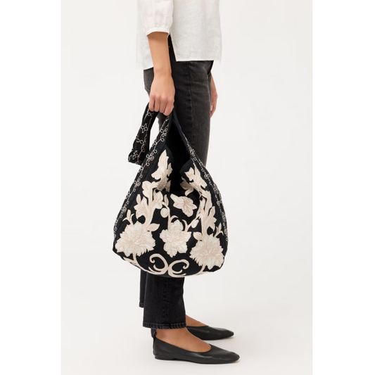 Johnny Was Henrik Wide Strap Linen Tote Bag in Black