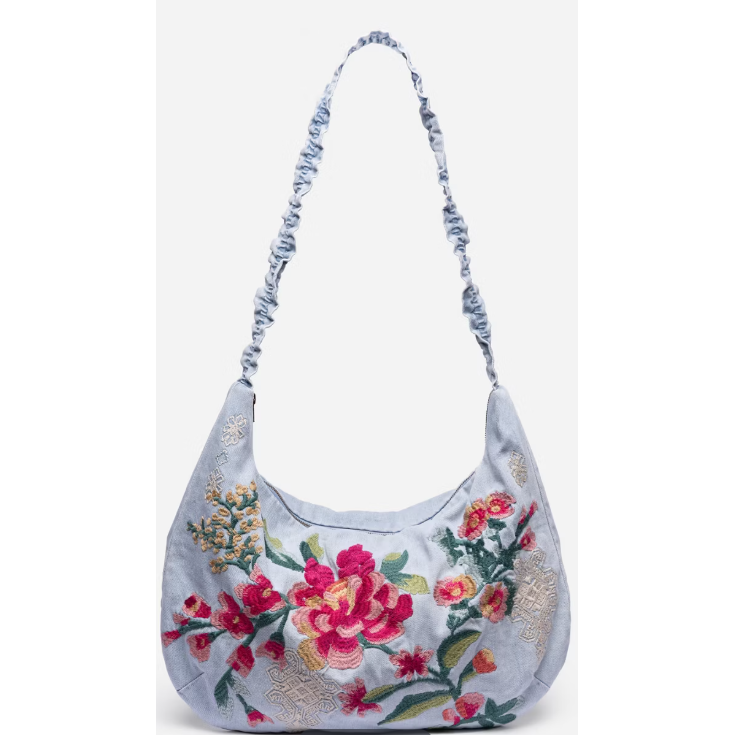 Johnny Was Ruched Strap Crossbody Bag in Denim Blue