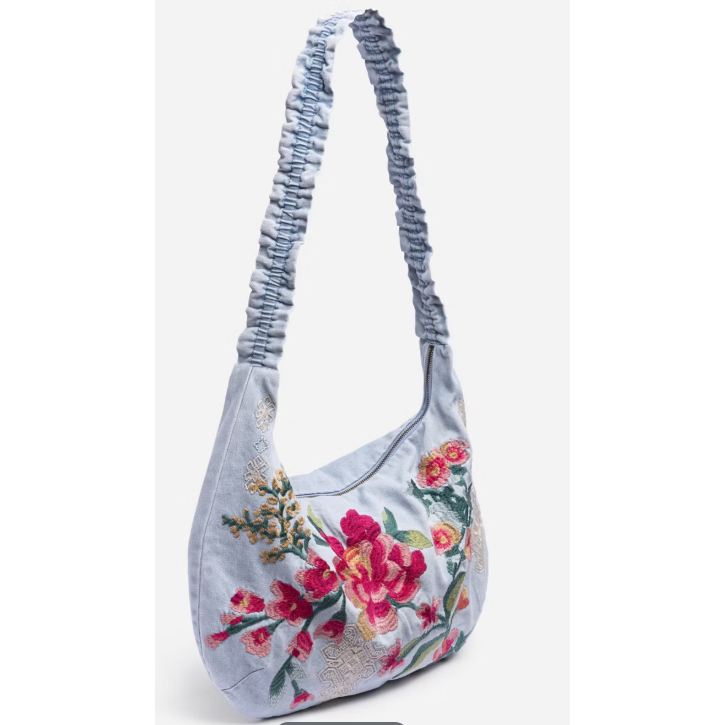 Johnny Was Ruched Strap Crossbody Bag in Denim Blue
