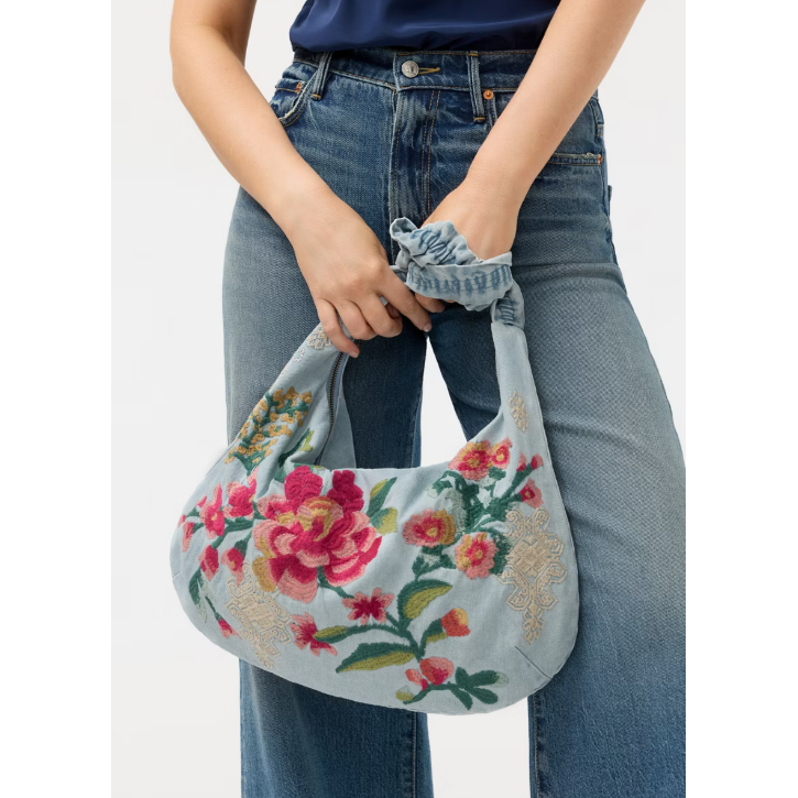 Johnny Was Ruched Strap Crossbody Bag in Denim Blue
