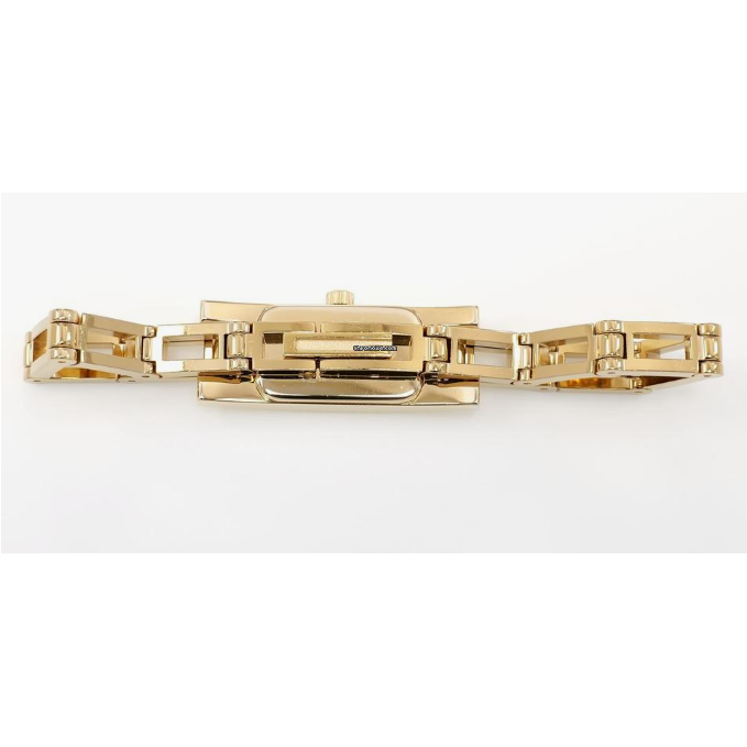 Gucci 3900L Ladies 12mm Black Guilloche Dial Gold Bracelet Watch Rectangular