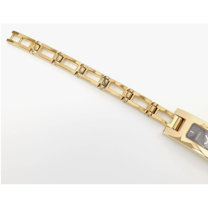 Gucci 3900L Ladies 12mm Black Guilloche Dial Gold Bracelet Watch Rectangular