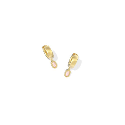 Kendra Scott Mini Ellie Wide Huggie Earrings in Gold Light Pink Opal 