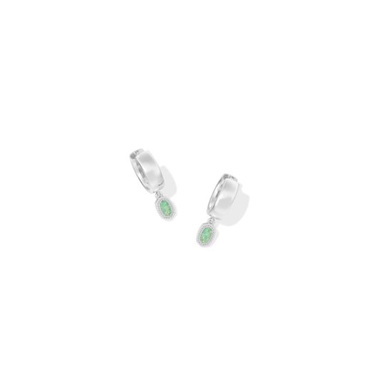 Kendra Scott Mini Ellie Wide Huggie Earrings in Silver Green Opal