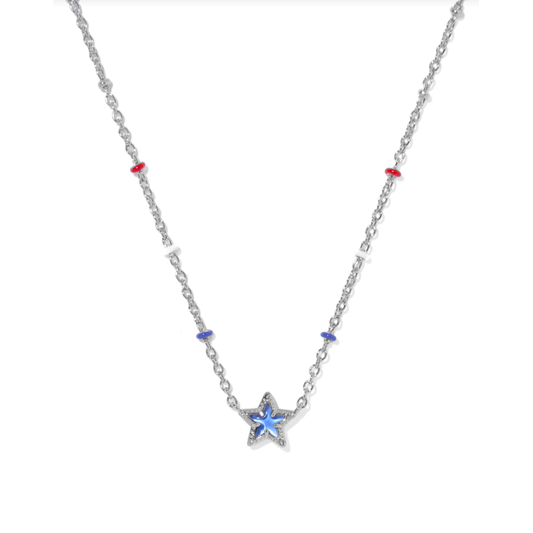 Kendra Scott Mini Cassidy Short Pendant Necklace in Silver Cobalt Blue Illusion