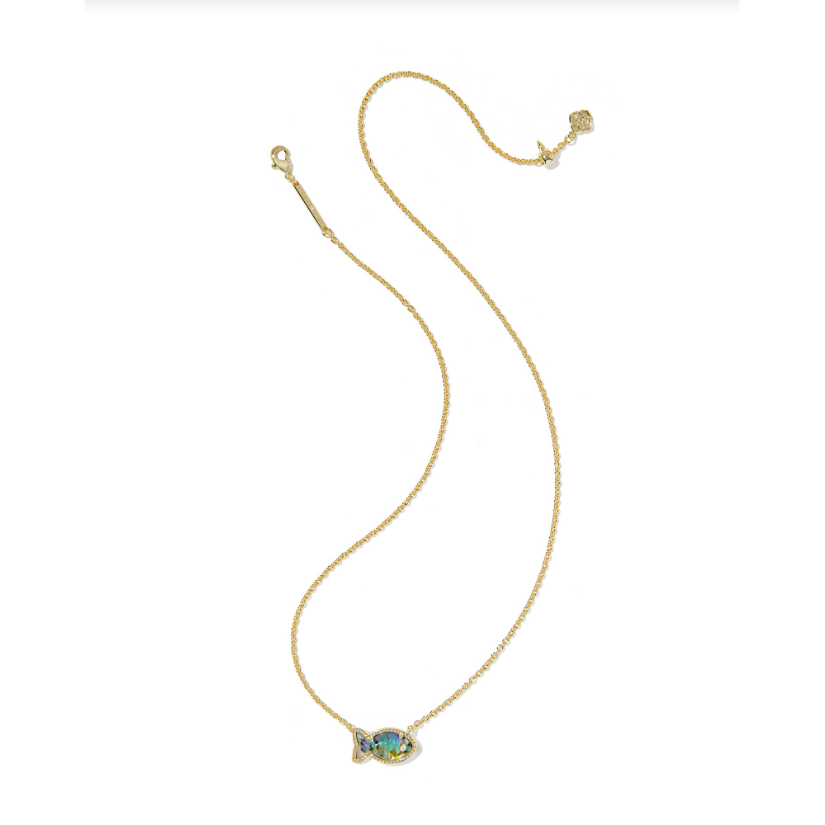 Kendra Scott Parker Fish Pendant Necklace in Gold Abalone Shell