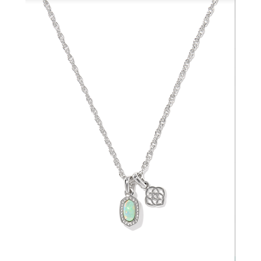 Kendra Scott Mini Elisa Dira Necklace in Silver Green Opal