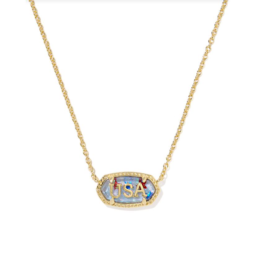 Kendra Scott Elisa USA Short Pendant Necklace in Gold Red, White, Blue Star Illusion