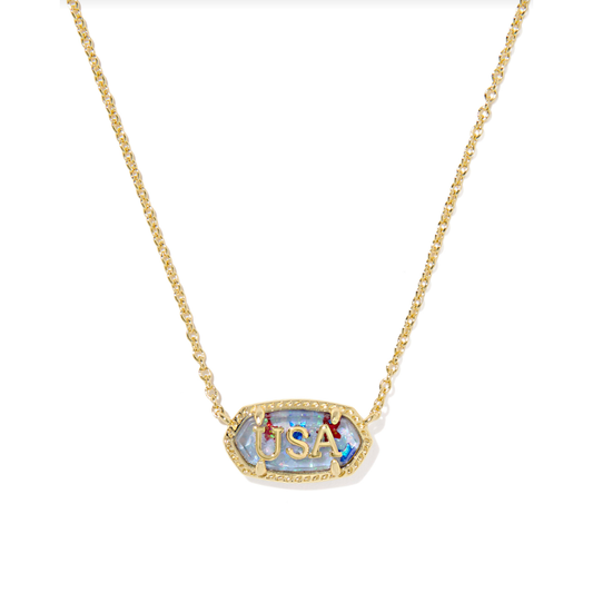 Kendra Scott Elisa USA Short Pendant Necklace in Gold Red, White, Blue Star Illusion