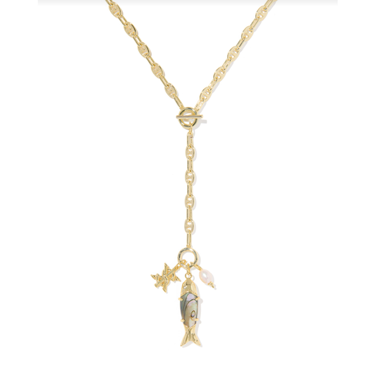 Kendra Scott Parker Fih Long Charm Necklace in Gold Abalone Shell