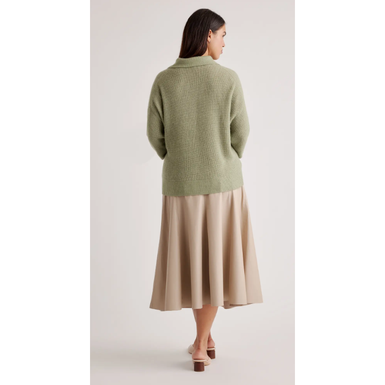 Quince Baby Alpaca-Wool Waffle Stitch Polo Sweater in Sage 