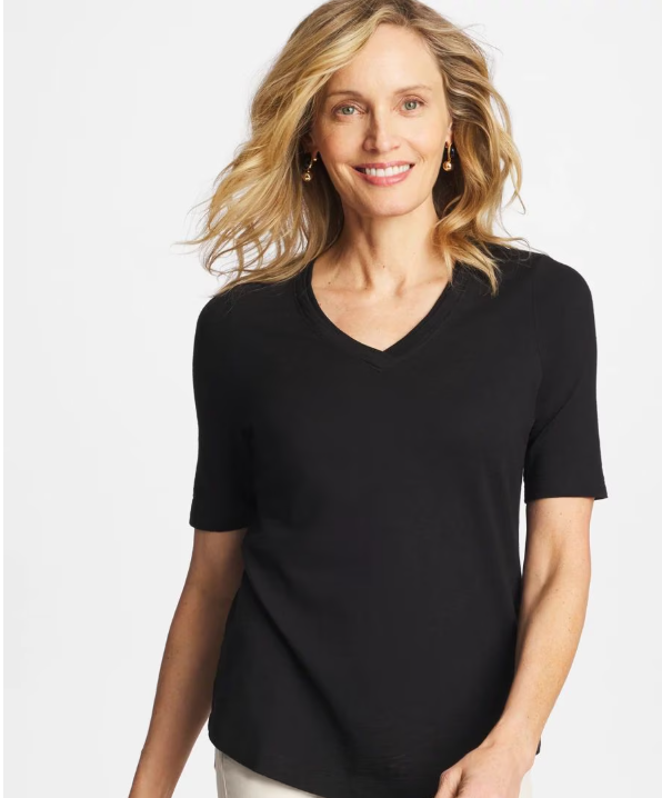 Chico's Cotton Slub V-Neck Tee in Black