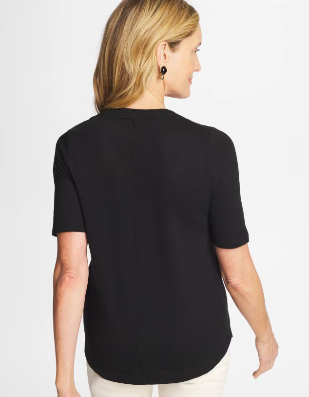 Chico's Cotton Slub V-Neck Tee in Black