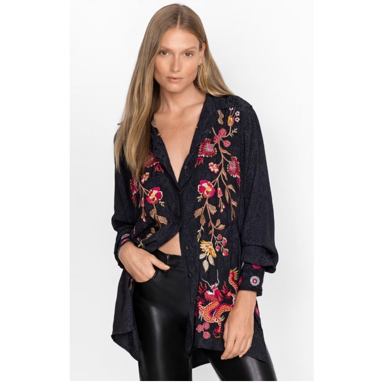 Johnny Was Lilith High Slit Tunic in Black