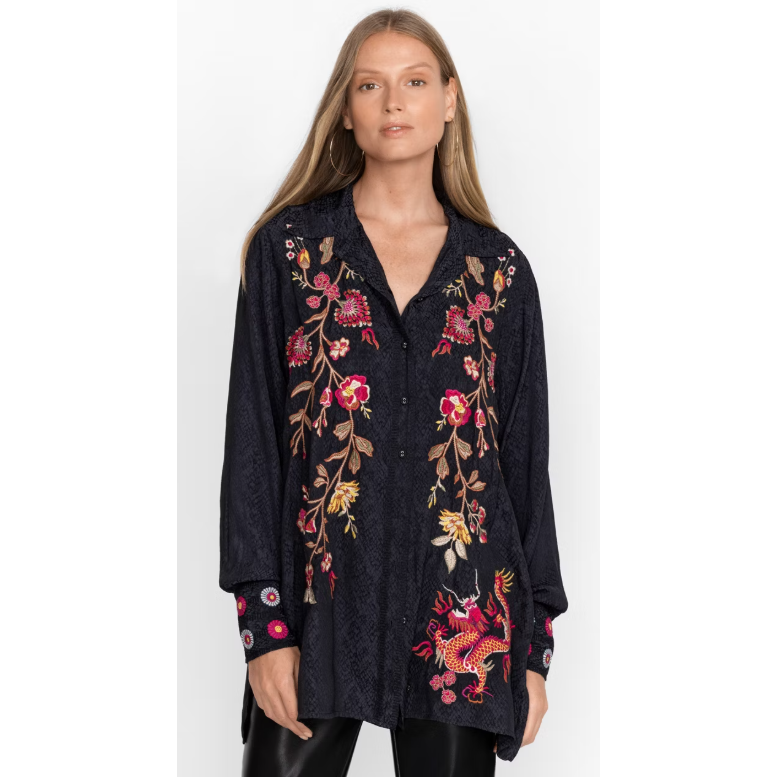 Johnny Was Lilith High Slit Tunic in Black