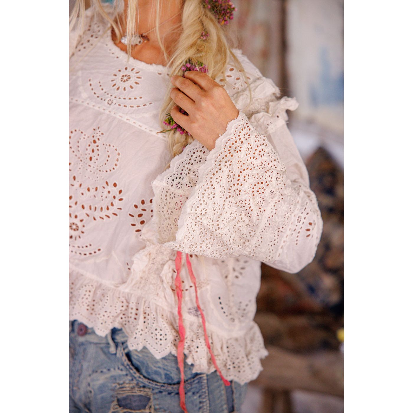 Magnolia Pearl Hermione Eyelet Blouse in Moonlight