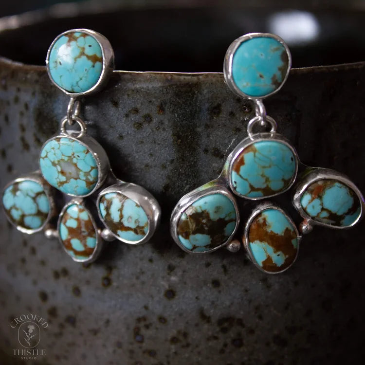 Crooked Thistle #8 Mine Turquoise Flower Earrings