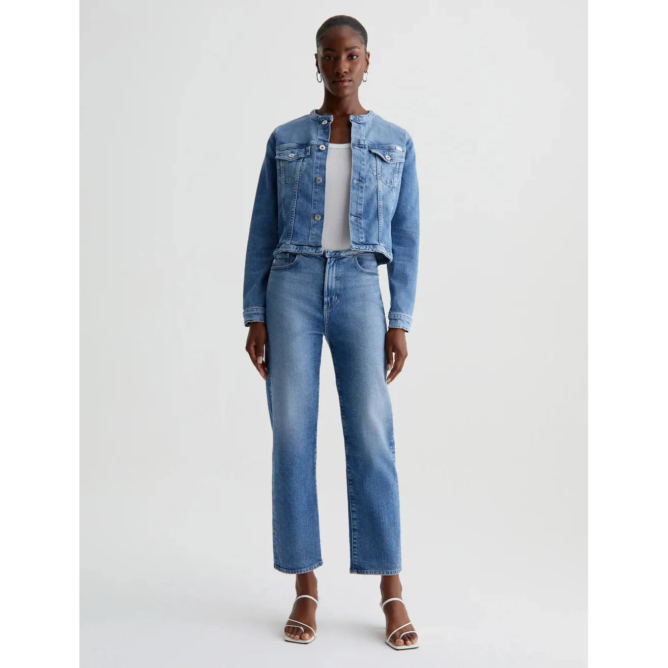 AG Jeans Eleanor Collarless Jean Jacket in Picture Perfect Wash