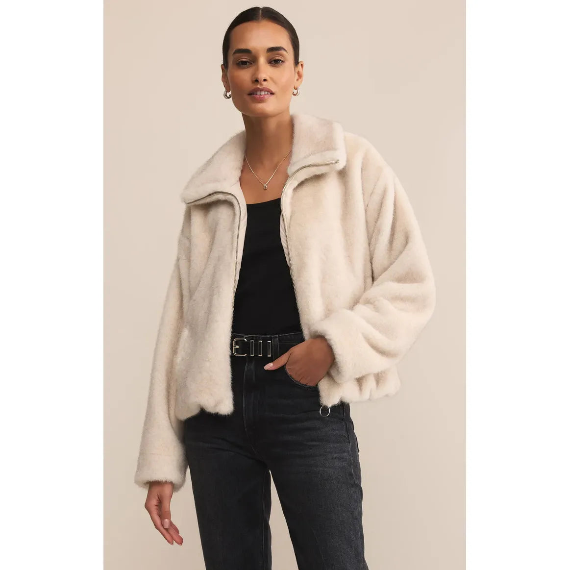 Z Supply Amethyst Faux Fur Jacket in Crystal