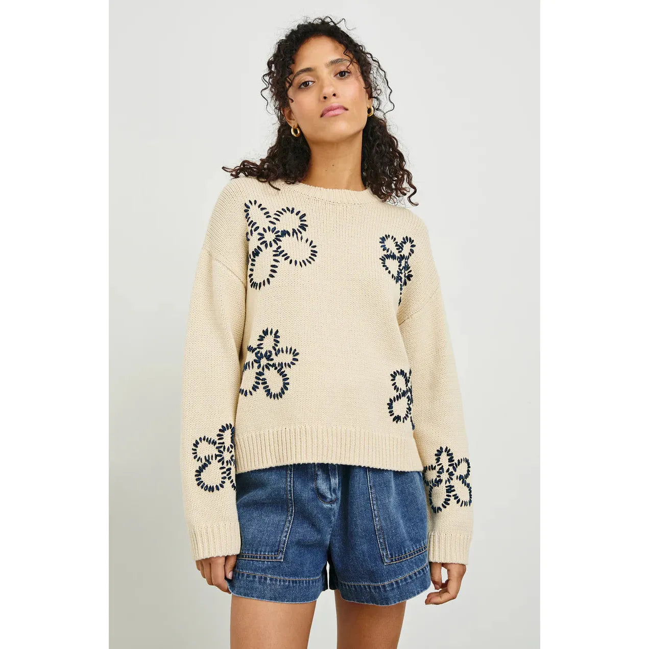 Rails Zoey Sweater in Ivory Navy Stitched Daisies