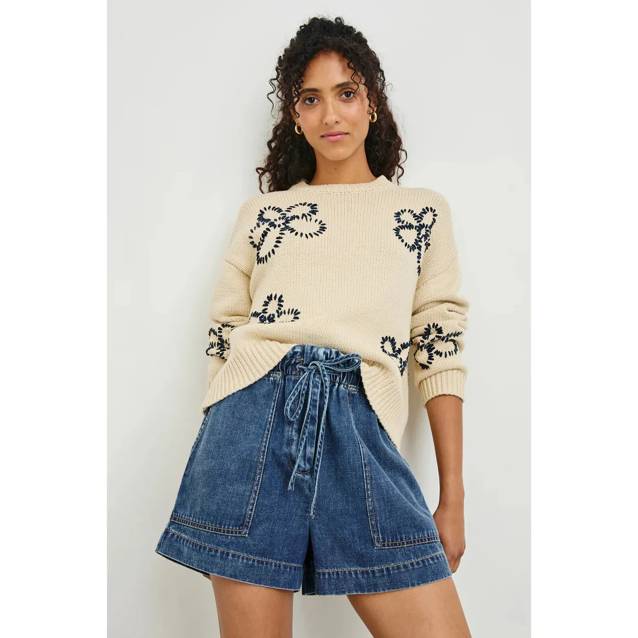 Rails Zoey Sweater in Ivory Navy Stitched Daisies