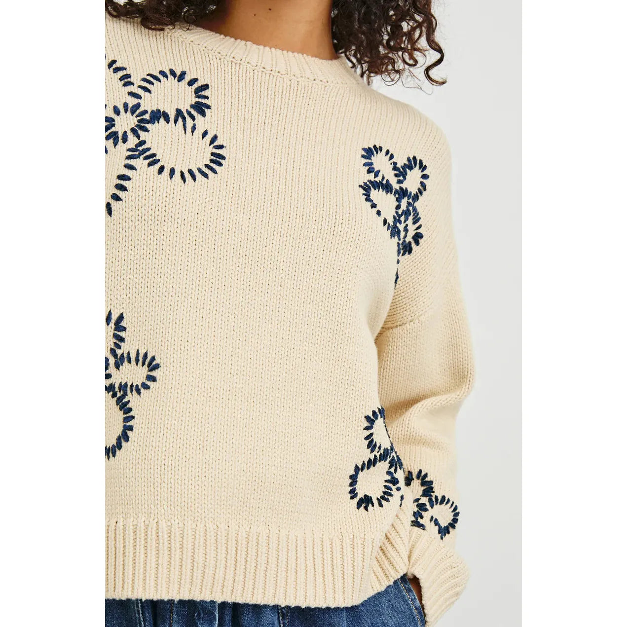 Rails Zoey Sweater in Ivory Navy Stitched Daisies