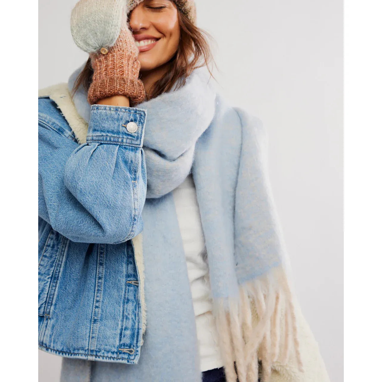 Free People Winter Chill Blanket Scarf in Blue