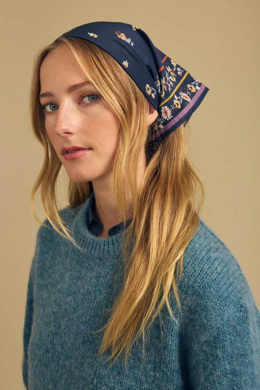 Velvet Marianna Floral Scarf in Navy