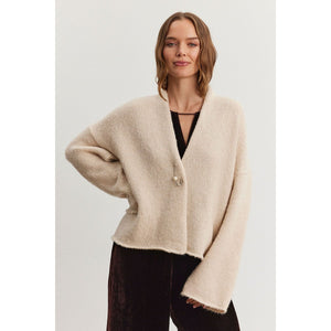 Velvet by Graham and Spencer  Chanson Brushed Knit Open Cardigan with Pin in Beige